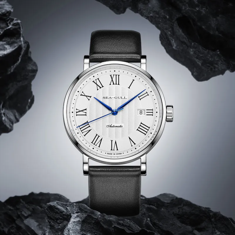 Sea Gull Classic Collection Automatic Mechanical Movement Leather Strap Watch Men's Watches White Dial-4