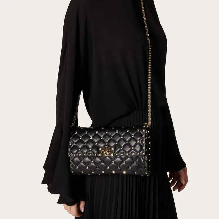 Valentino Quilting Lambskin Shoulder Bag Crossbody Bag Women's Black-5