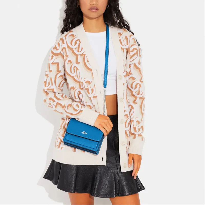 COACH Klare Cross Stitch Leather Envelope Bag Shoulder Bag Crossbody Bag Small Size Women's Blue-4