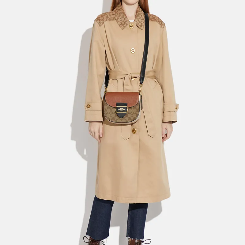 COACH Cow Leather Saddle Bag, Crossbody Bag, Shoulder Bag Small Size Women's Brown & Rusty-4