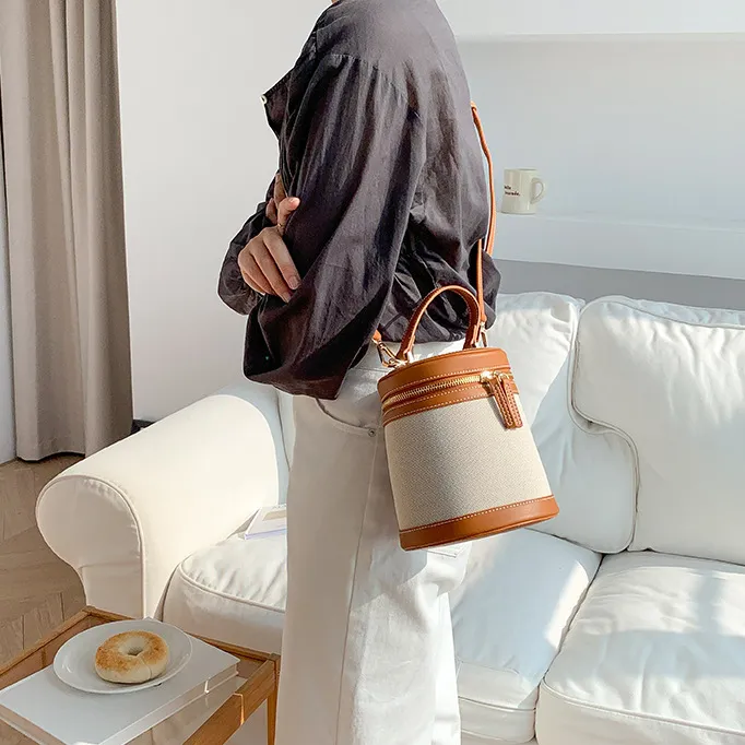 MARKANGARO Canvas Bucket Bag, Shoulder Bag, Crossbody Handbag Medium Size Women's Apricot/Brown/Khaki/Black-8