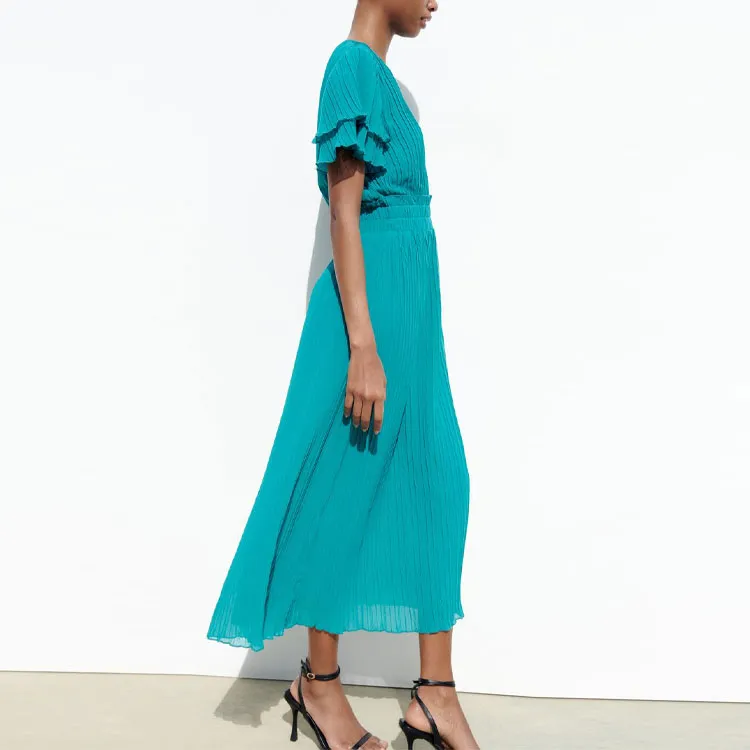 ZARA Short-Sleeved Dresses Women's Turquoise-4