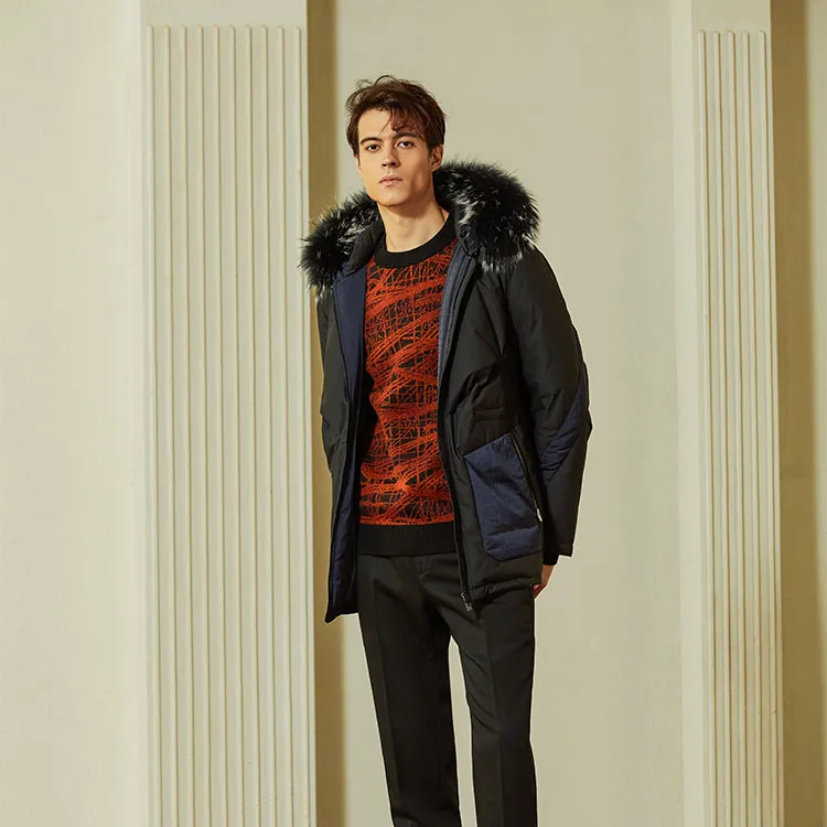 LIU·JO UOMO Solid Color Hooded Mid Length Down Jacket Men's Black-2