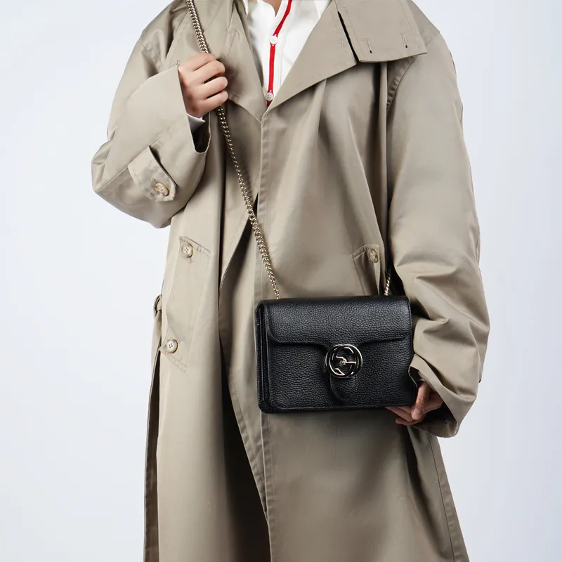 GUCCI Cow Leather Messenger Bag Wind Instrument Bag Shoulder Bag Crossbody Bag Women's Black-6
