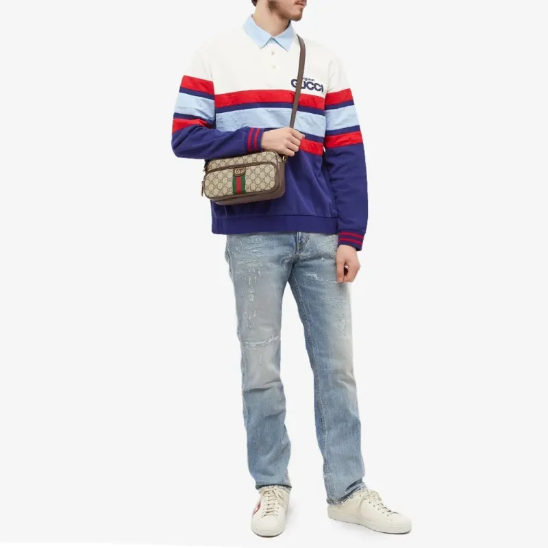 GUCCI Ophidia Canvas With Leather Trim Messenger Bag Shoulder Bag Crossbody Bag Small Size Men's Beige/Ebony-6