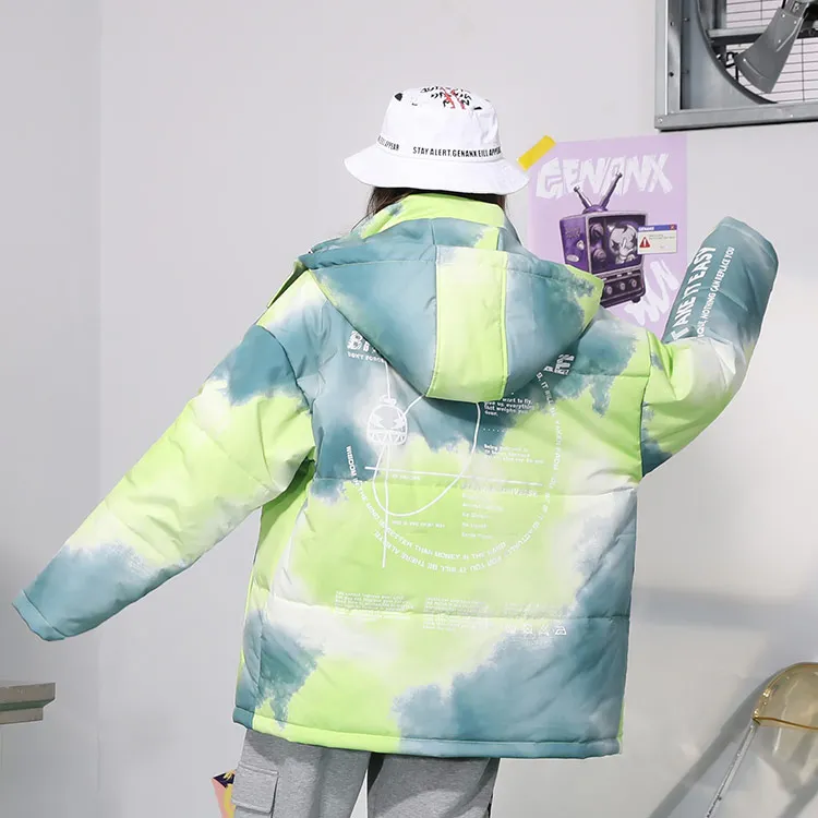 GENANX Gradient Cartoon Letter Detachable Hood Loose Fit Puffer Jacket Unisex-7