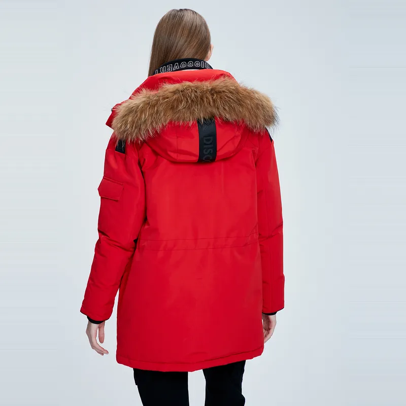 Discovery Expedition Solid Color Hooded Thickened Mid Length Down Jacket Women's-4