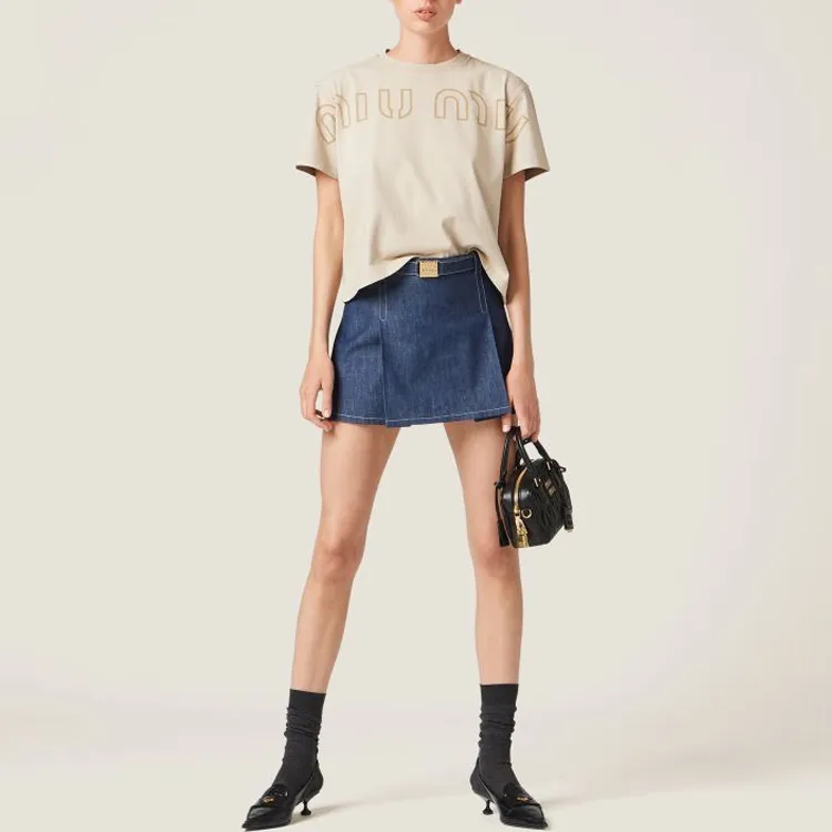 MIU MIU SS23 Drop Shoulder Sleeve T Shirt Women's Khaki-1