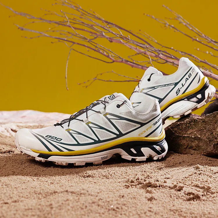 SALOMON x KOLON SPORT Anti Slip Wear Resistant Breathable Lightweight Low Top Running Shoes Unisex Yellow White Black-8