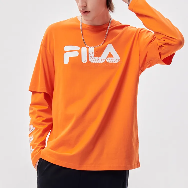 FILA FUSION Drop Shoulder Sleeve T Shirt Men's Persimmon Orange-2