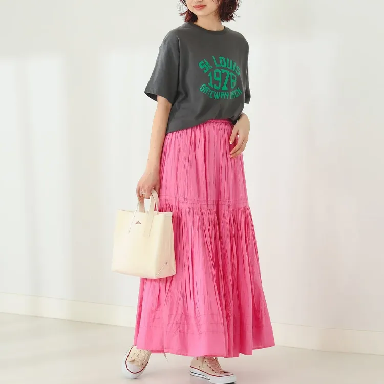 Beams Casual Long Skirts Women's Pink-4