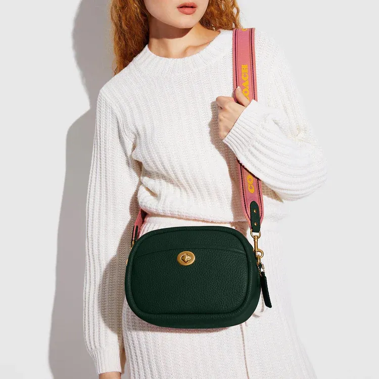 COACH Camera Pebbled Leather Camera Bag Shoulder Bag Crossbody Bag Regular Women's Forest Green-4