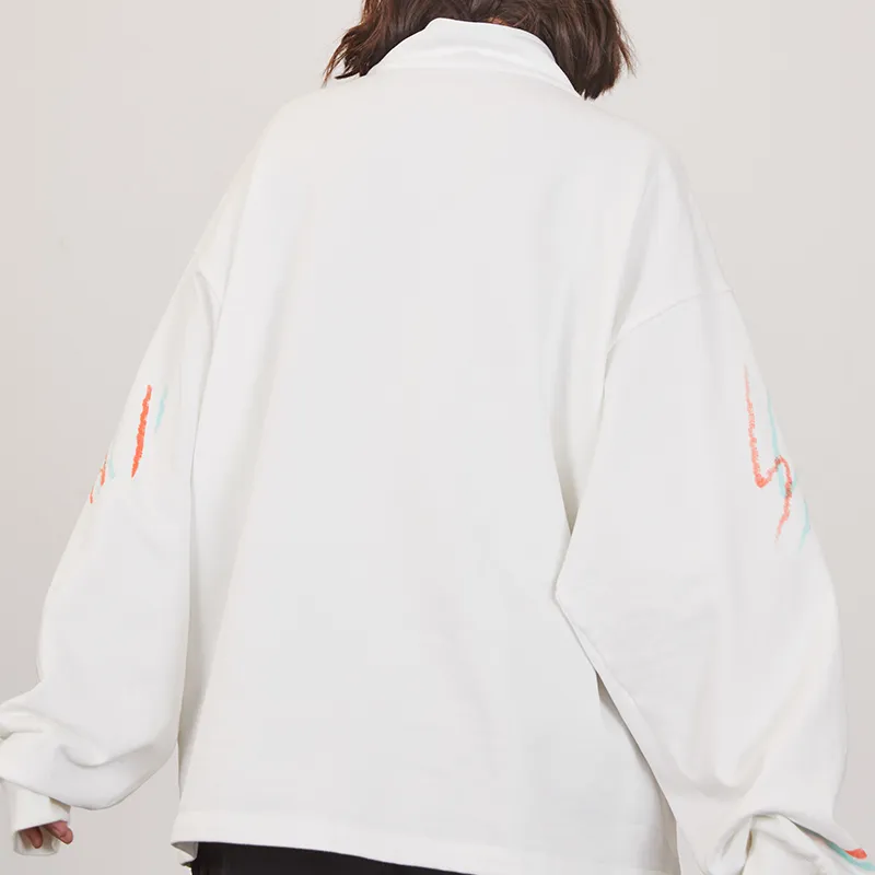 FRLMK Stand Collar Loose Fit Regular Sweatshirt Unisex White-2