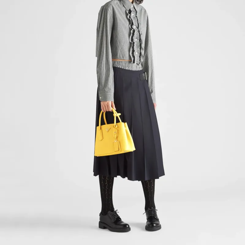 PRADA Double Leather Shoulder Bag Crossbody Bag Handbag Mini Women's Sunlight Yellow-4