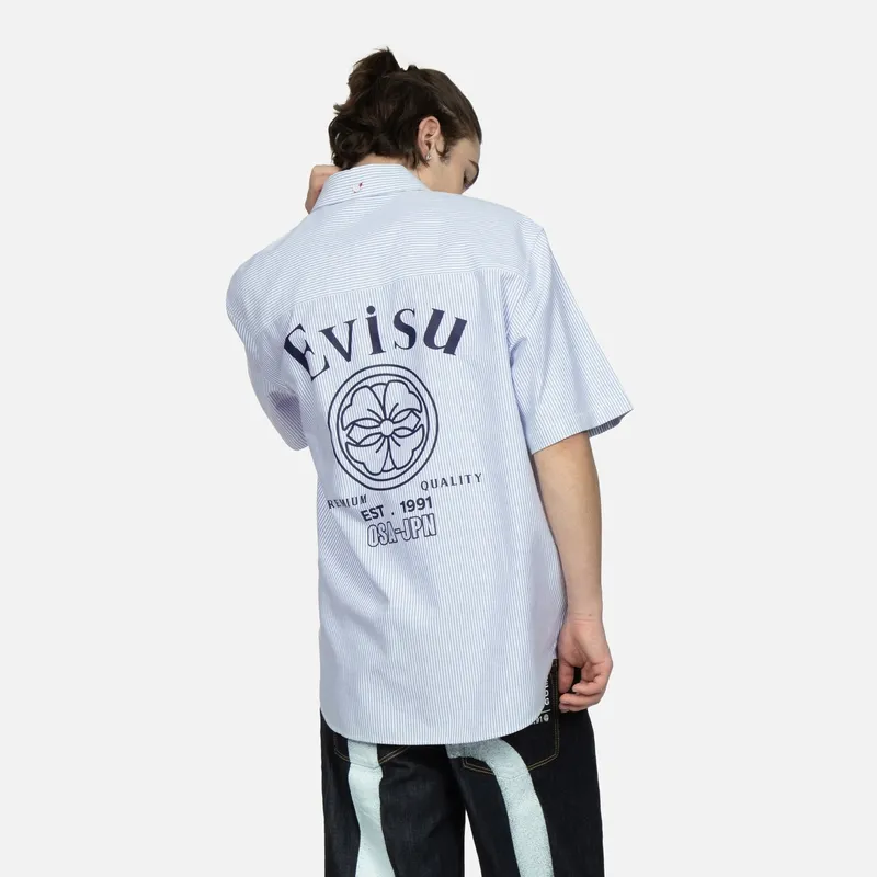 EVISU Shirts Men Dark Blue White Stripes-2