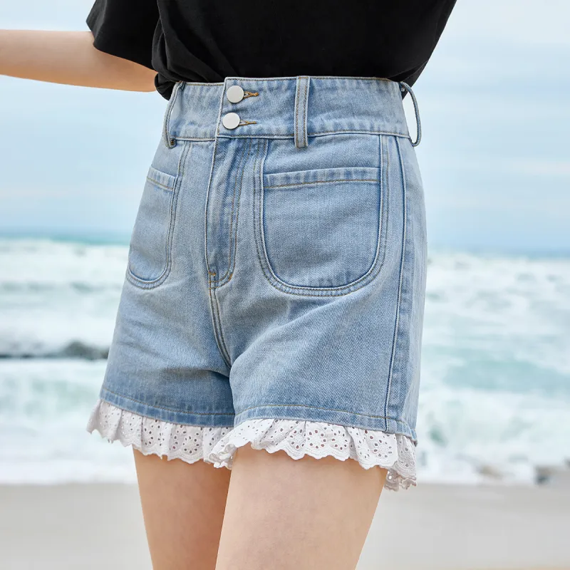 MEETLADY Denim Shorts Women's Denim Blue-3