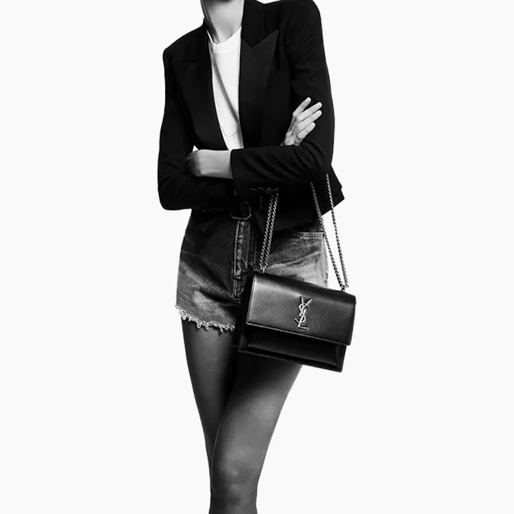 SAINT LAURENT Sunset Crocodile Embossed Shiny Leather Medium Black-8