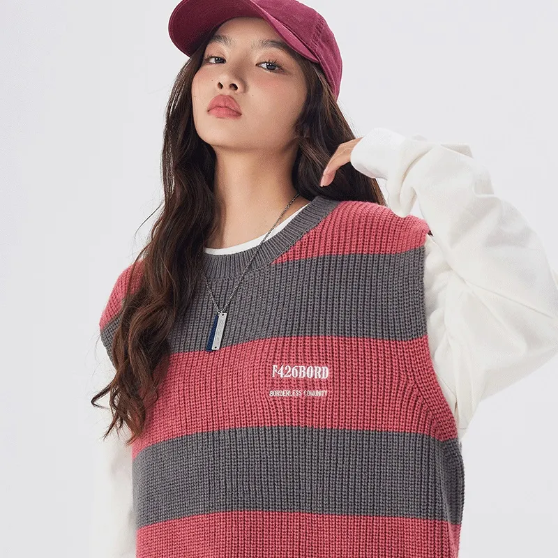 F426 Vests Unisex Red Gray Stripes-4