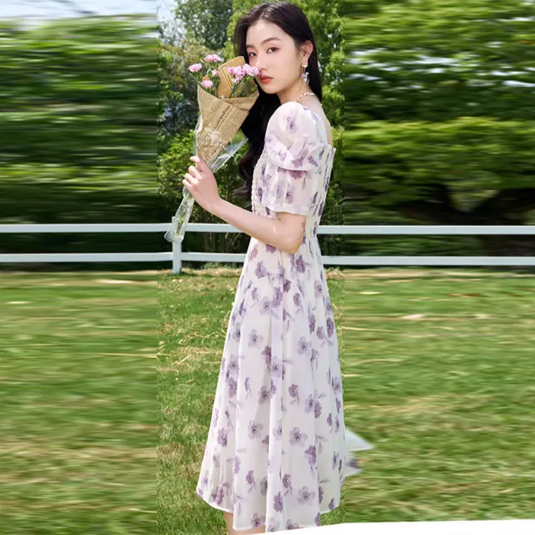 XIANGYING Short Sleeved Dresses Women's Purple-6