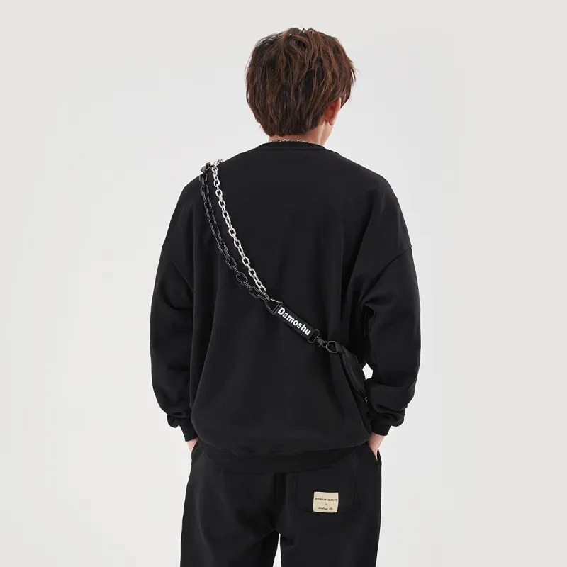 GUKUUL Reversible Letter Print Crew Neck Pullover Sweatshirt Unisex-4
