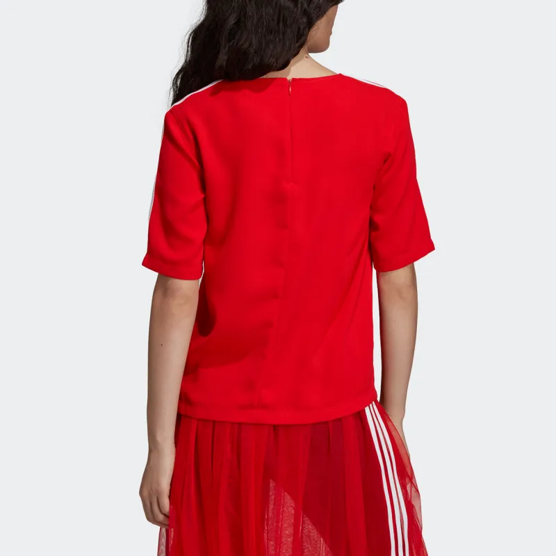 Adidas Originals 3 Stripes Drop Shoulder Sleeve T Shirt Women's Red-3