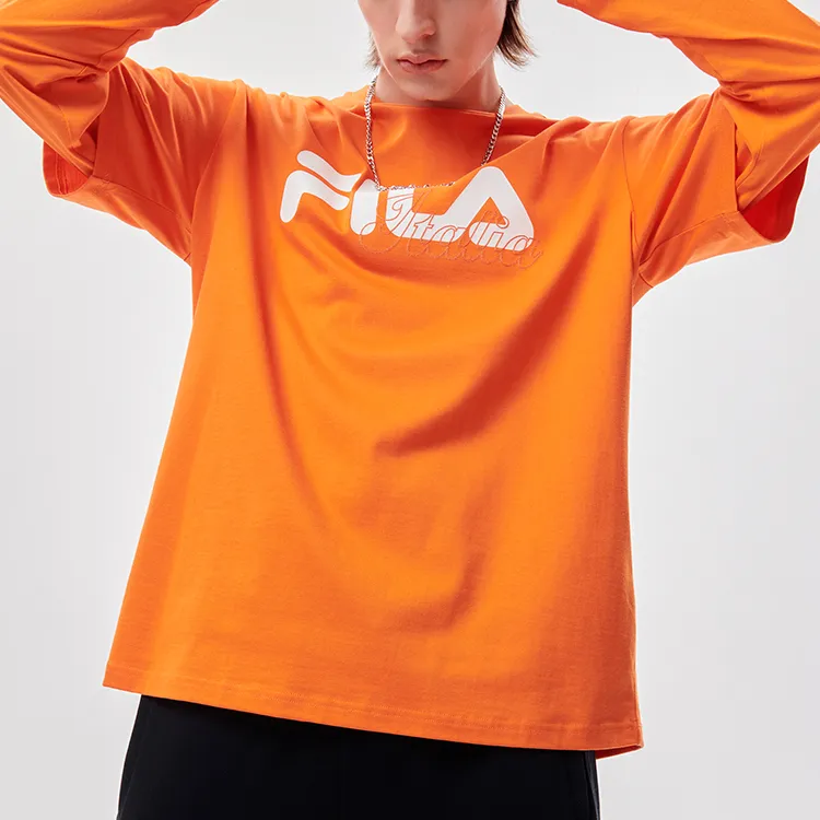 FILA FUSION Drop Shoulder Sleeve T Shirt Men's Persimmon Orange-4