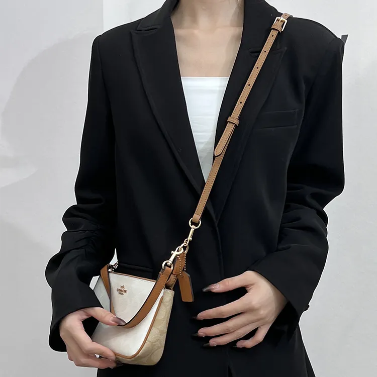 Luxury Care Artisan Workshop Microfiber Leather Crossbody Shoulder Bag Replaceable Chain Strap Women's Milk Tea Beige-4