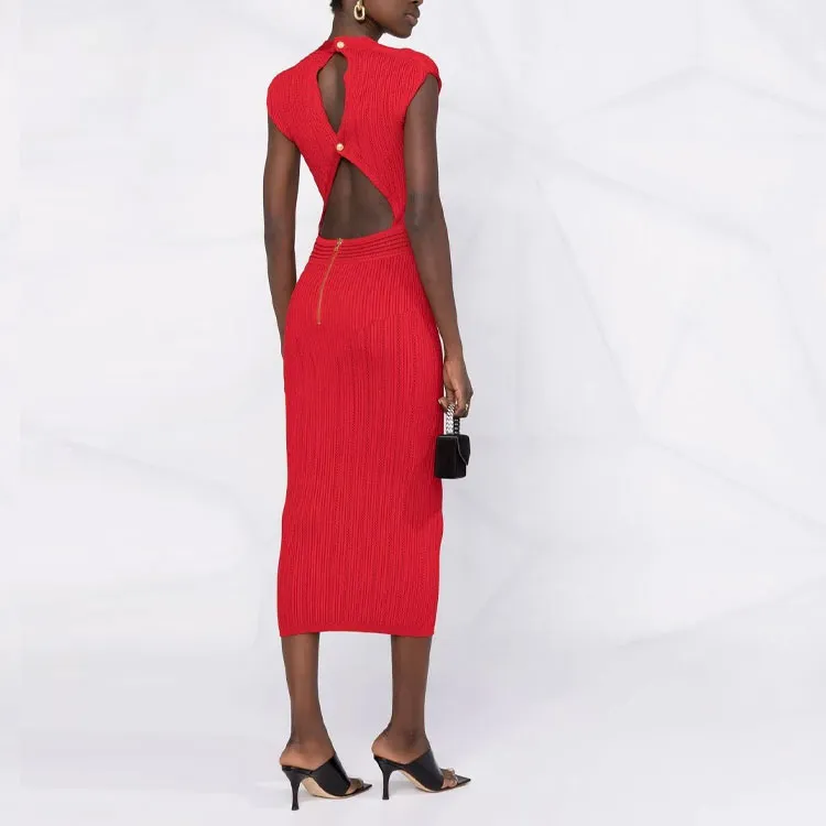 BALMAIN Sleeveless Dresses Women's Red-1
