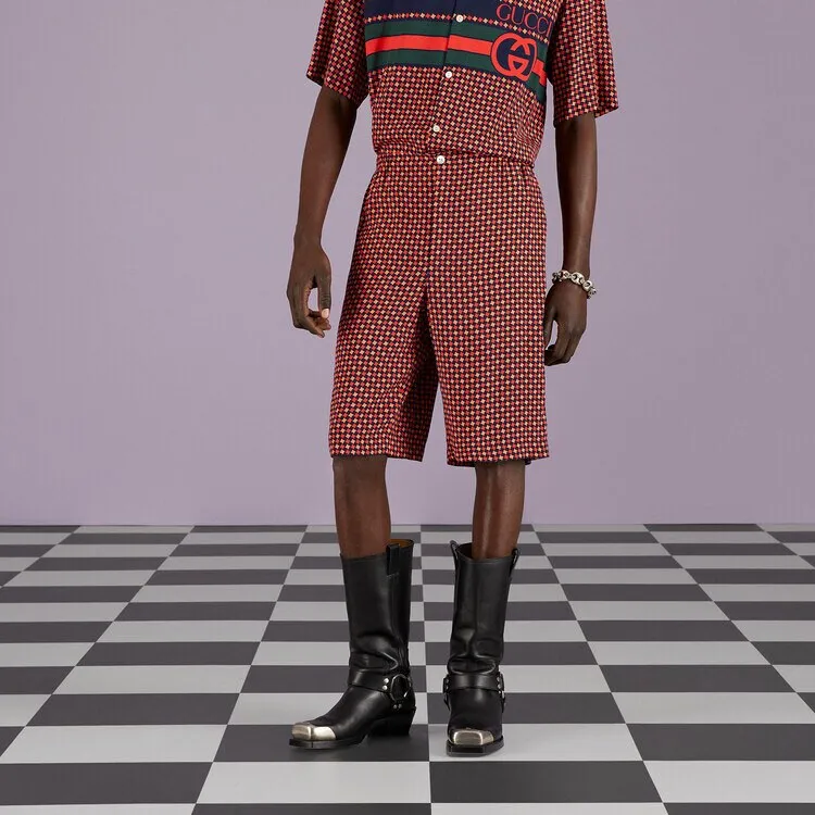 GUCCI Mid Rise Houndstooth Printed Tailored Shorts-2