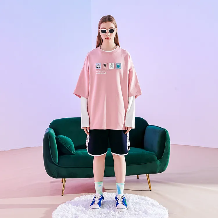 LAMLICKA YINYUEXIONGMAO Crew Neck Fitted Mock Two Piece T Shirt Unisex-7