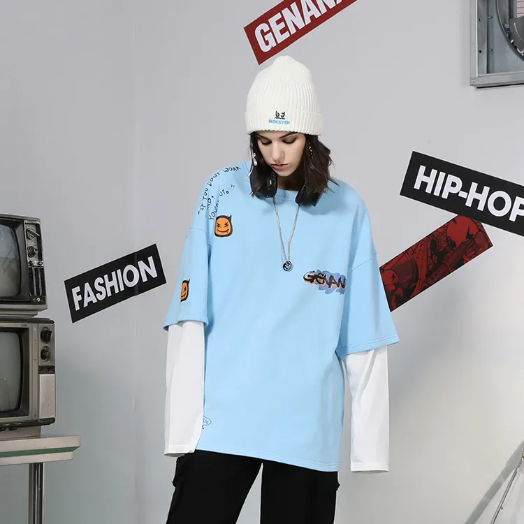 GENANX Crew Neck Loose Fit Mock Two Piece Sweatshirt Unisex-9