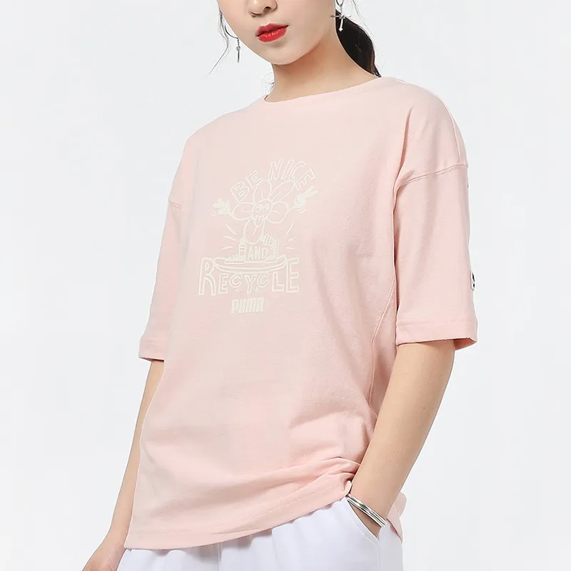 PUMA Downtown T Shirts Women's Pink-4