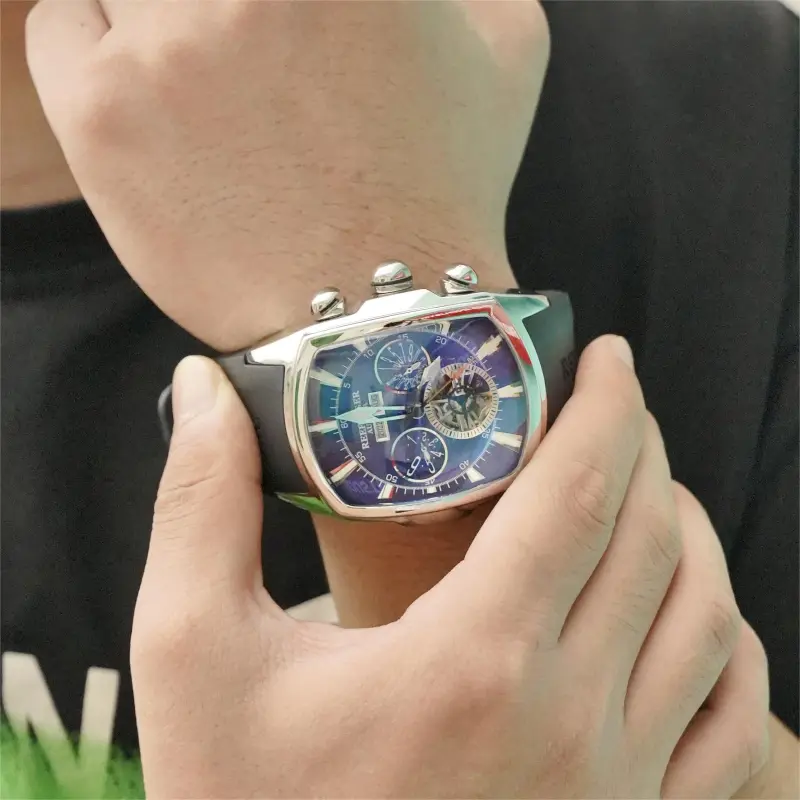 REEF TIGER Aurora Collection Tank II Automatic Mechanical Movement Watch Men's Watches Blue Dial-7