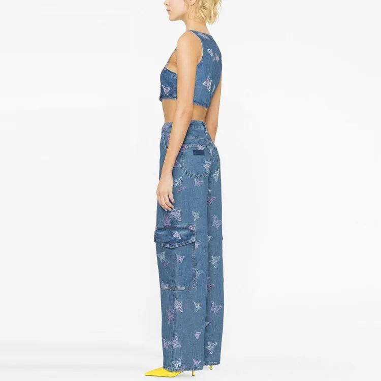 GANNI Embroidery Denim Crop Vest 'Denim'-4