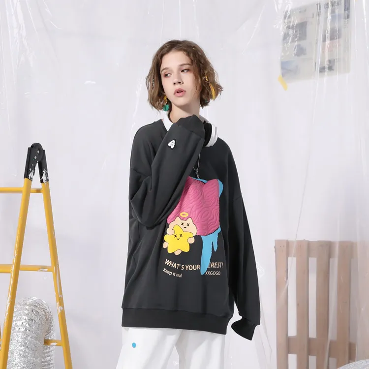 XXGOGO Crew Neck Loose Fit Sweatshirt Unisex Gray-3