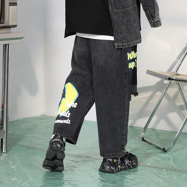 GENANX Straight Jeans Unisex Black Gray-3