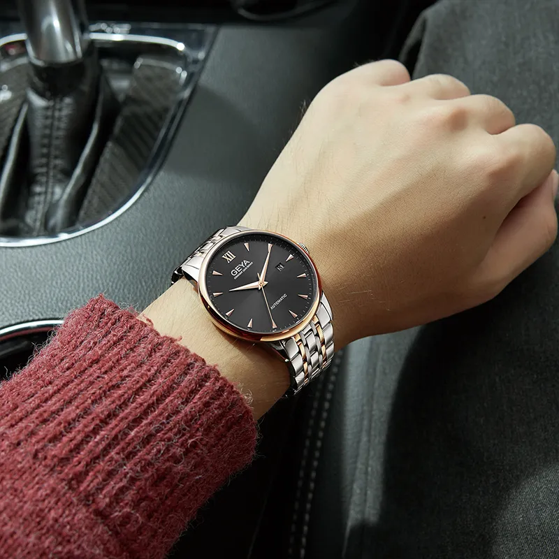 GEYA Automatic Mechanical Movement Stainless Steel Watchband Watch Men's Watches Black Dial-3