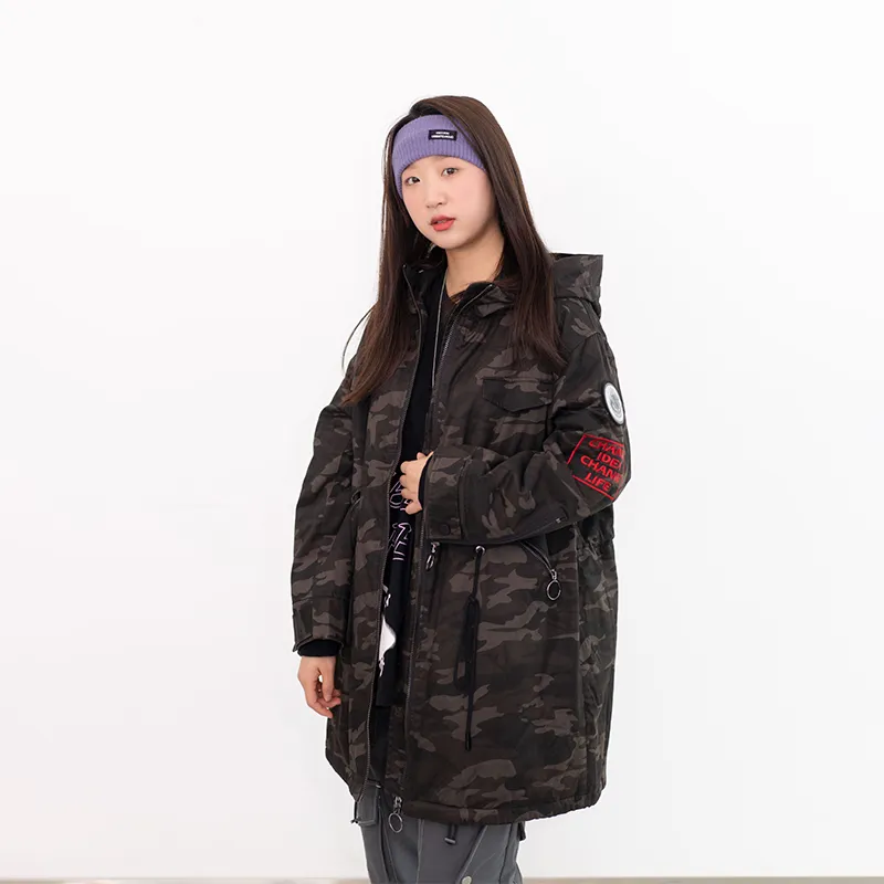 Clubxxhh Camouflage Hooded Loose Fit Thickened Mid-Length Puffer Jacket Unisex Camouflage-2