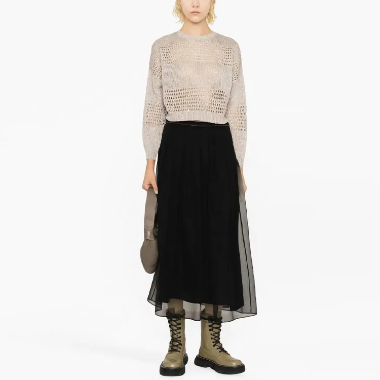 Brunello Cucinelli Pleated Tulle Midi Skirt-1