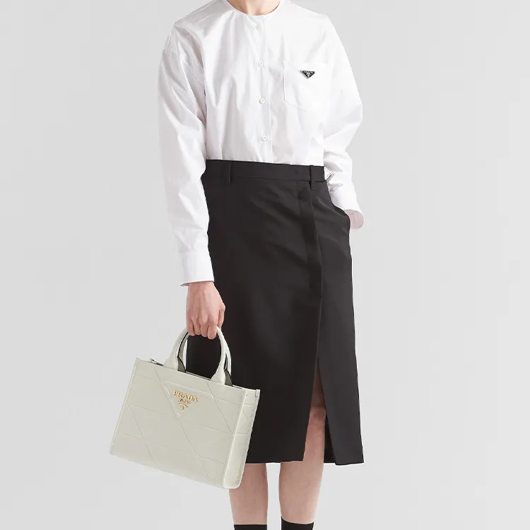 PRADA Leather Tote Bag Shopping Bag Shoulder Bag Crossbody Bag Handbag Medium Size Women's White-5