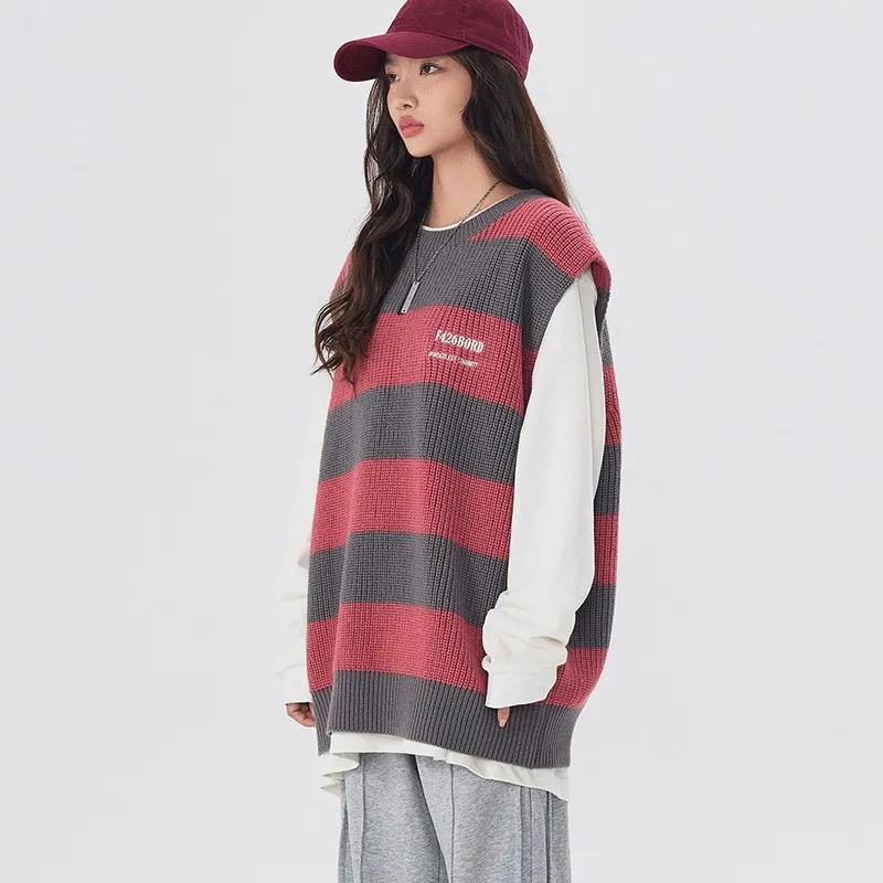 F426 Vests Unisex Red Gray Stripes-2