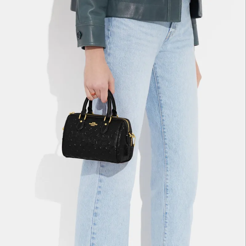 COACH Patent Leather With Smooth Leather Handbag, Shoulder Bag, Crossbody Bag Mini Women's Black-3
