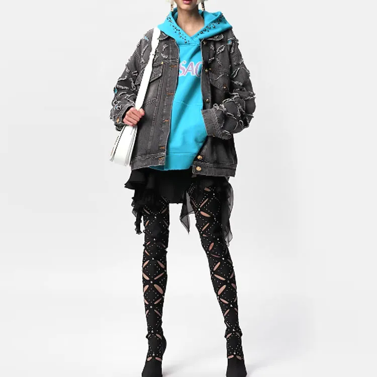 VERSACE Denim Jacket Women's Gray-1
