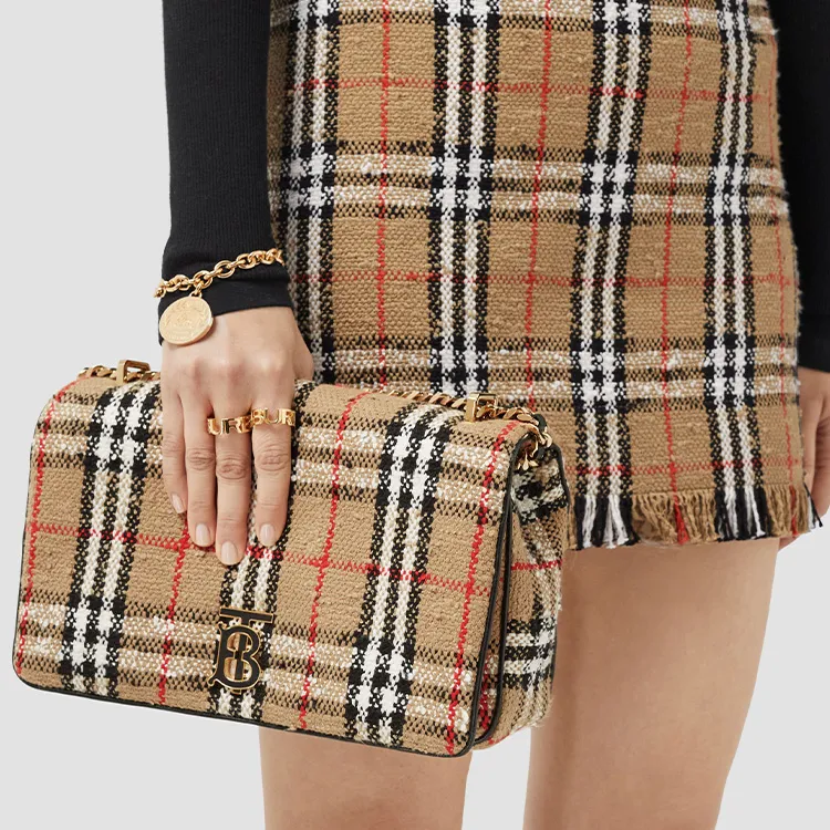 Burberry Lola Lola Bag Tweed Shoulder Bag Crossbody Bag Medium Size Women's Brown-9