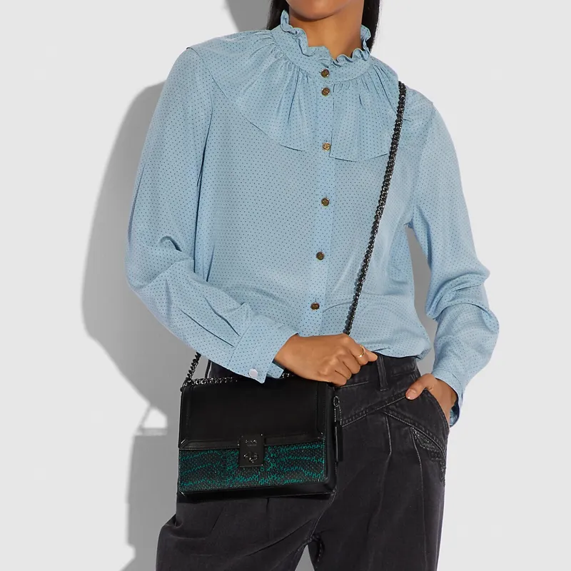 COACH Hutton Snakeskin Print Leather Small Square Bag Crossbody Bag Shoulder Bag Women's Black Blue-6