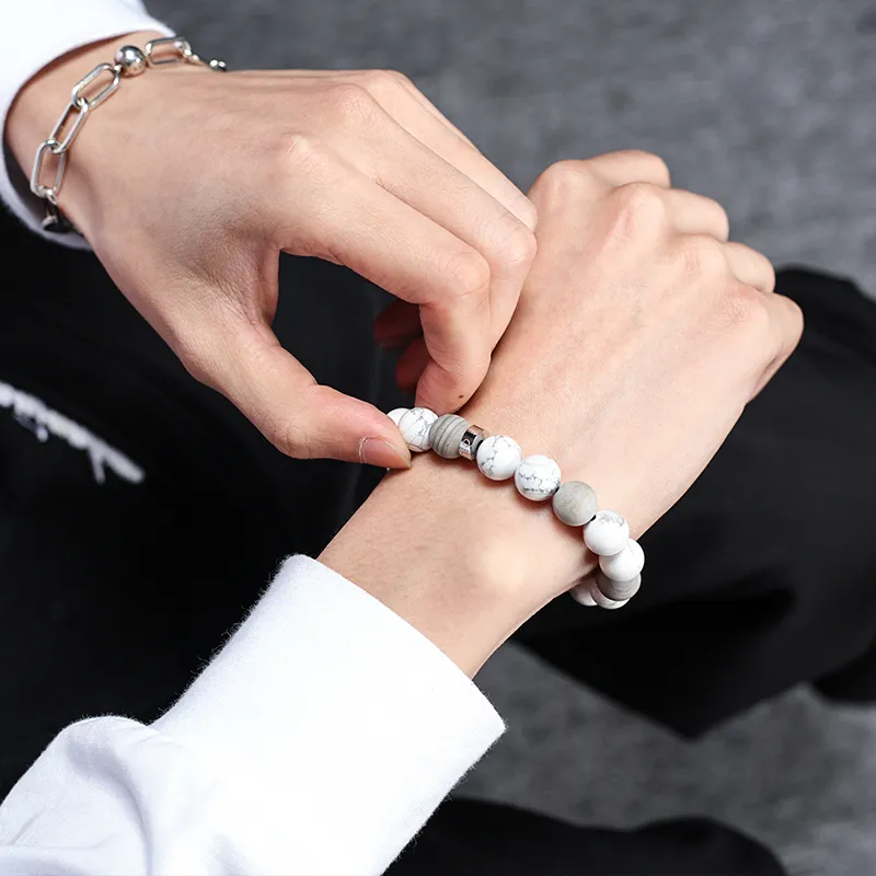 FOUNDIN White Turquoise Matte Silver Wire Stone Bracelets Unisex-5