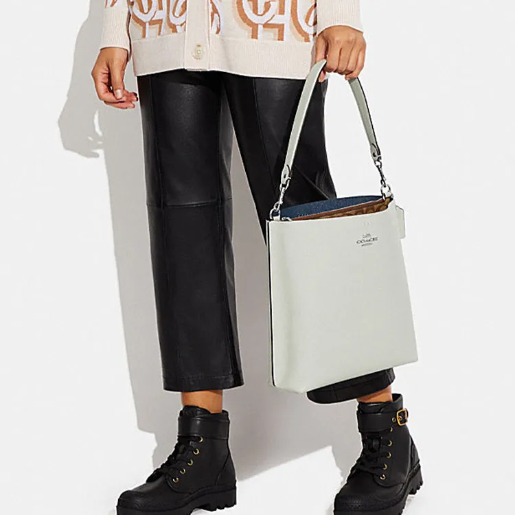 COACH Mollie Cow Split Leather Bucket Bag, Handbag, Shoulder Bag, Crossbody Bag Tubas Women's Light Green-4