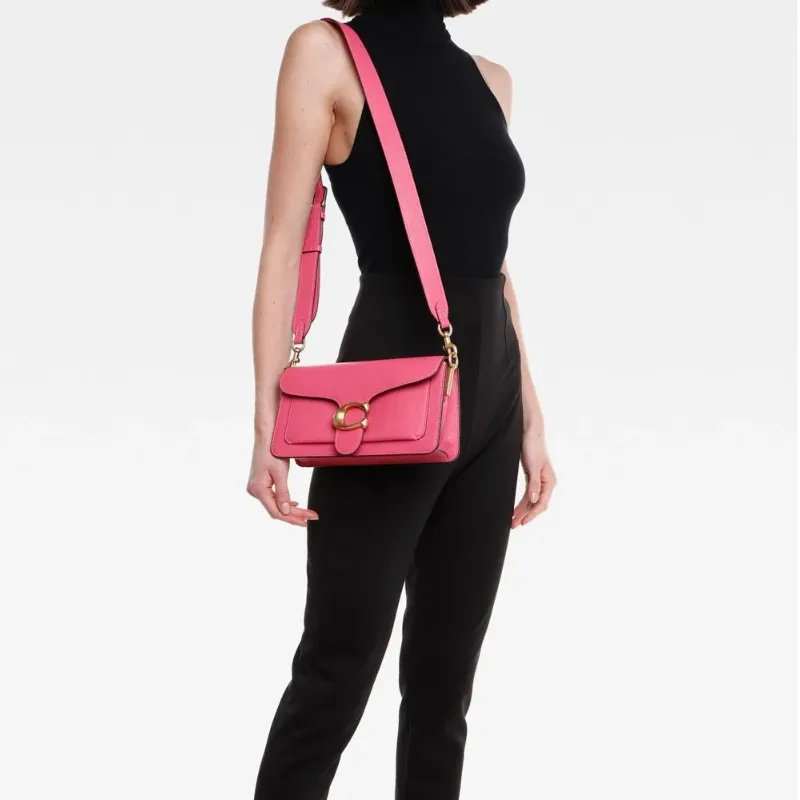 COACH Tabby Polished Pebbled Leather Wine God Bag One Shoulder Crossbody Shoulder Bag Medium Size Women's Rose Red-6
