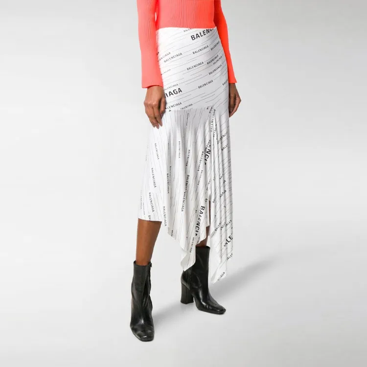 Balenciaga Ruffle Logo Midi Skirt 'White'-3