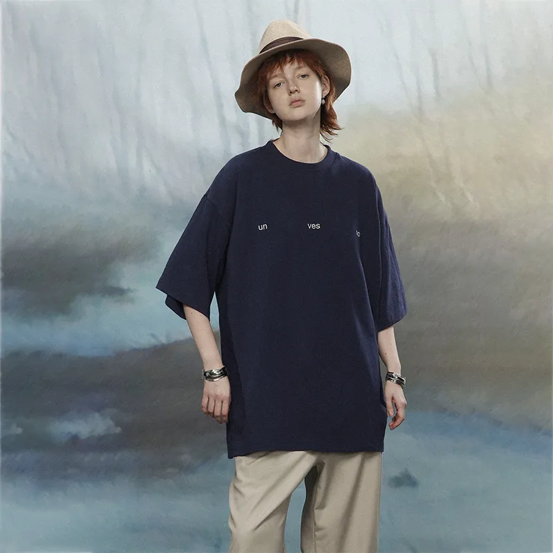 UNVESNO SS21 Straight T Shirt Unisex Navy Blue-3